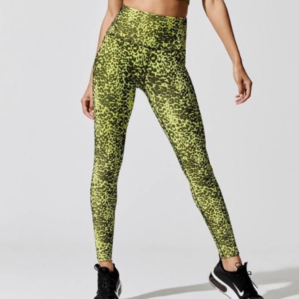 ONA By Yoon Chung Neon Green Cheetah Activewear Leggings Womens Small High Rise
